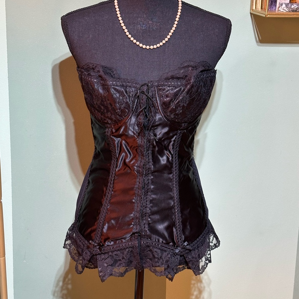 Vtg Fredericks of Hollywood Satin & Lace Lingerie Corset Basque